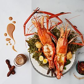 กุ้งเผา สะเดาน้ำปลาหวาน