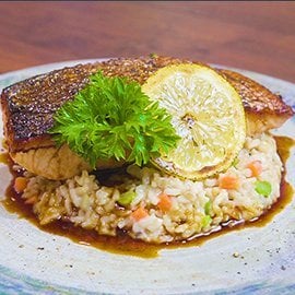 Yuzu Glazed Salmon with Brown Rice Risotto Yuzu Glazed Salmon with Brown Rice Risotto