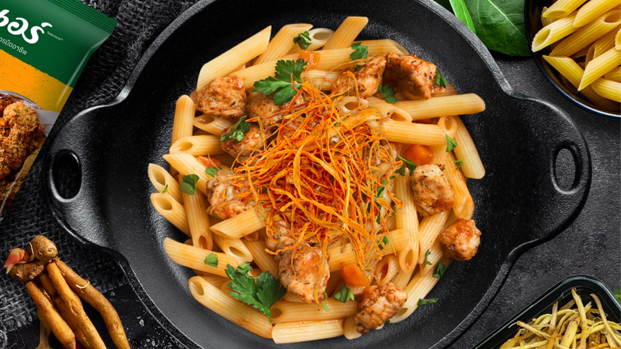 Pork Penne with Garlic, Black Pepper and Crispy Fingerroot – - Recipe