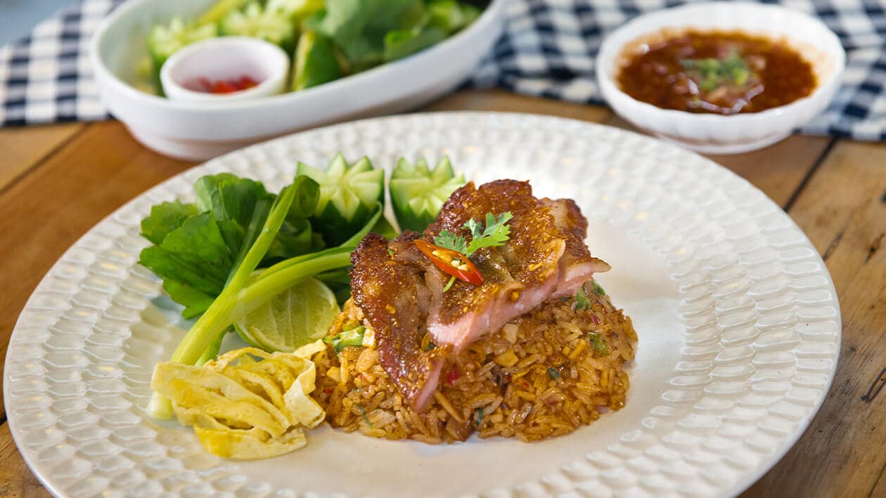 Tom Yum Fried Rice with Grilled Pork Neck and Lemongrass – - Recipe