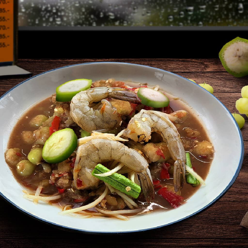 ตำมะยมกล้วยอ่อนกุ้งสด ตำมะยมกล้วยอ่อนกุ้งสด