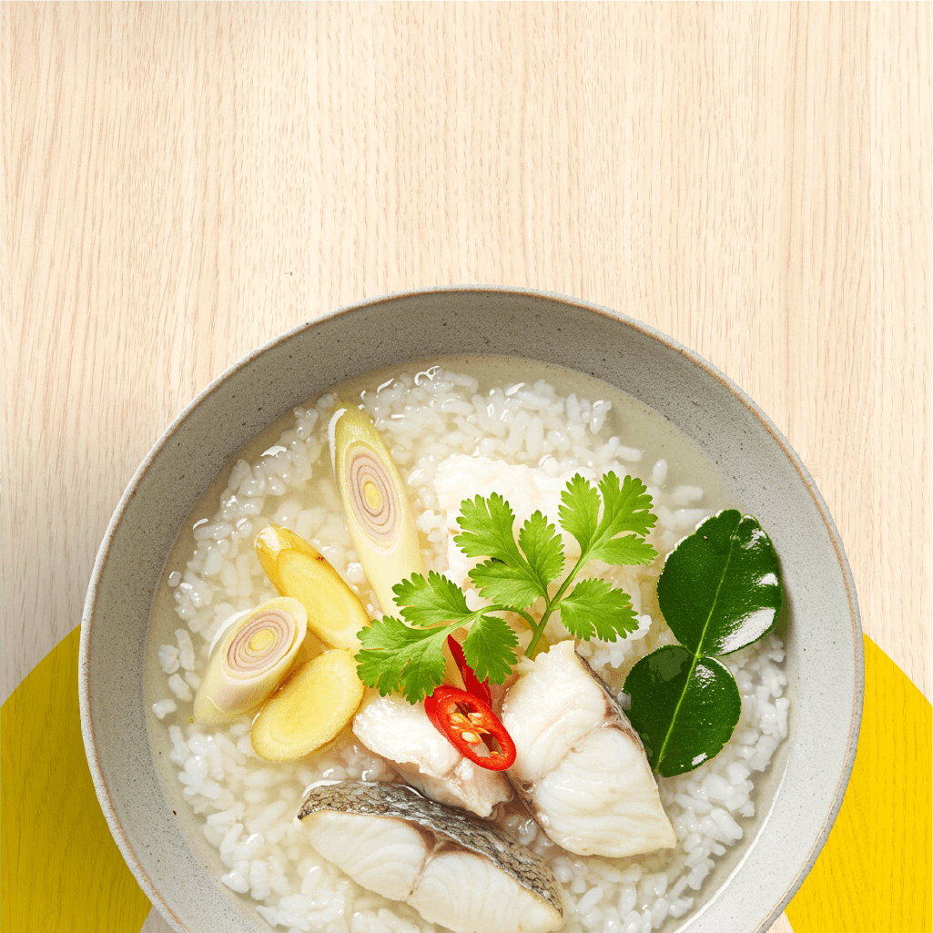 ข้าวต้มปลากะพงสมุนไพร ข้าวต้มปลากะพงสมุนไพร