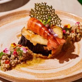 Crispy Fried Eggplant Salad with River Prawns