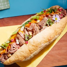 Grilled Sliced Wagyu with Swimming Rama Thai Peanut Sauce Baguette Sandwich