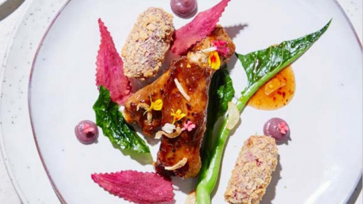 Grilled Pork Ribs with Tamarind-based Sauce, Purple Sweet Potato Croquette and Head-to Tail Cooked Kale – - Recipe