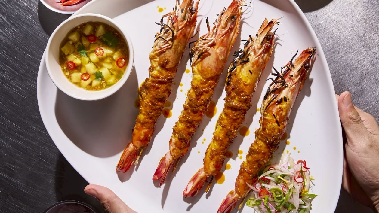 กุ้งย่างกอและ ซอสสับปะรดพริกเกลือ – - Recipe